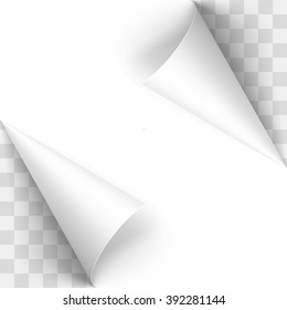 Curled White Papers Corners on Transparent Background