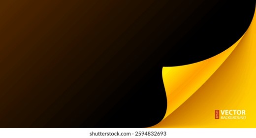 Curled yellow and black paper page corner with realistic shadow. RGB EPS 10 vector illustration