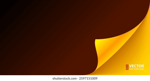Curled yellow and brown paper page corner with realistic shadow. RGB EPS 10 vector illustration