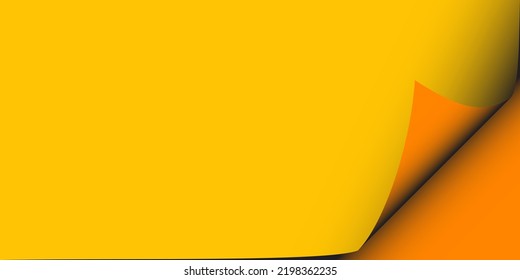 Curled Yellow Color Paper. Page Curl. Bright Orange Corner. Copy Space. Vector Illustration. Luxury Backdrop. Poster, Banner. Wallpaper. Presentation Card. Ads. Design For Tetxt, Message, Advertising