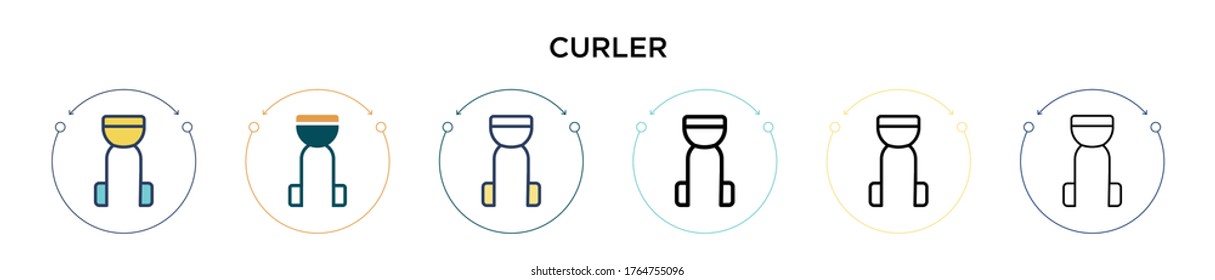 Curler icon in filled, thin line, outline and stroke style. Vector illustration of two colored and black curler vector icons designs can be used for mobile, ui, web