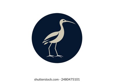 Ilustración vectorial de la silueta de curlew. en un icono de logotipo circular, ilustración 