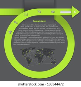 Curling arrow website template design with various elements