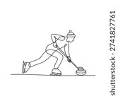 Curling athlete in action depicted as a continuous line drawing