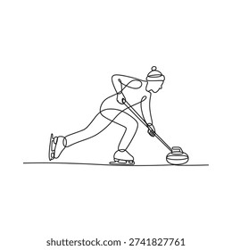 Curling athlete in action depicted as a continuous line drawing