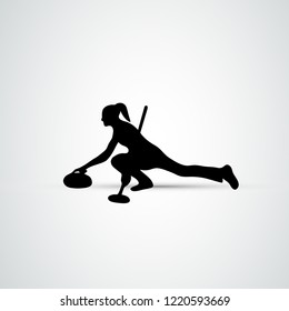 Curling athlete isolated vector silhouette. Woman curler vector