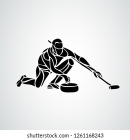 Curling athlete isolated vector silhouette. Woman curler vector