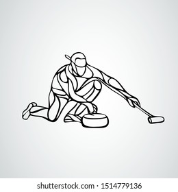 Curling athlete isolated vector silhouette. Curler vector