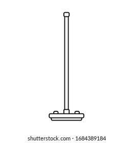Curling broom icon. Linear logo of tournament performance brush. Black simple illustration of handle with icepad. Contour isolated vector image on white background