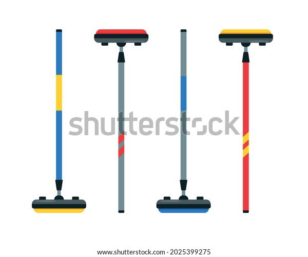 Curling broom set.\
Collection of Brooms for curling game. Winter ice Sport equipment.\
Flat vector\
illustration.