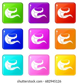 Curling and cracking wave icons of 9 color set isolated vector illustration