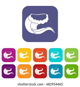 Curling and cracking wave icons set vector illustration in flat style in colors red, blue, green, and other