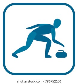 Curling emblem. Two color icon of the player. One of the pictogram from winter sports icons set. Vector illustration EPS-8.