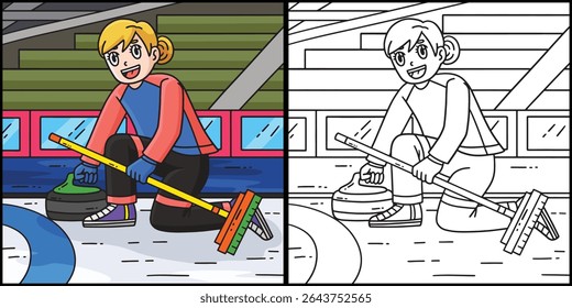 Curling feminino Curler entregar pedra ilustração 