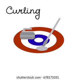 Curling game elements: broom, stone and curling sheet, vector