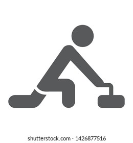 Curling game glyph icon, sport and winter, curler athlete sign, vector graphics, a solid pattern on a white background, eps 10.