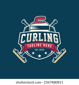 Curling game logo vector illustration, Logo for curling sport team. Curling sport with stone