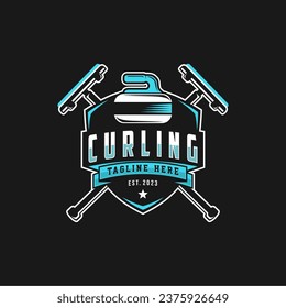 Curling game logo vector illustration, Logo for curling sport team. Curling sport with stone