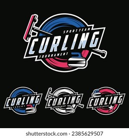 Ilustración vectorial del logotipo del juego de curling, colección del conjunto de logotipos para el equipo deportivo de curling. Deporte de curado con piedra