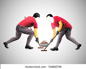 curling game two athlete vector