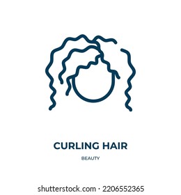 Icono de pelo rizado. Ilustración vectorial lineal de la colección de belleza. Contorno de curling del vector de icono del cabello. Símbolo de línea delgada para uso en aplicaciones web y móviles, logotipo, medios impresos.