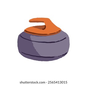 Curling icon. Granite rock with handle to slide on ice. Stone with round shape to play sports game, competition. Athletic inventory, equipment. Flat isolated vector illustration on white background