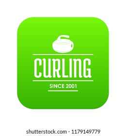 Curling icon green vector isolated on white background