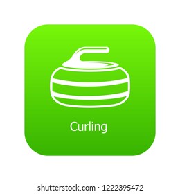 Curling icon green vector isolated on white background
