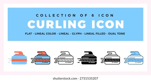 Curling Icon Set. Flat Lineal Color Glyph Lineal Filled Dual Tone
