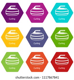 Curling icons 9 set coloful isolated on white for web
