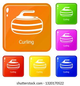 Curling icons set collection vector 6 color isolated on white background