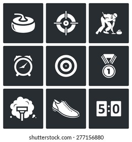 Curling icons set. Vector Illustration