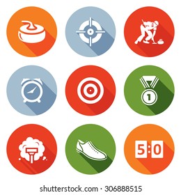 Curling Icons Set. Vector Illustration. Isolated Flat Icons collection on a color background for design