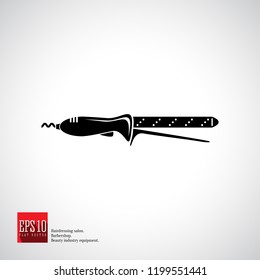 Curling iron black isolated vector icon. Hairdresser, fashion salon and barber sign collection equipment.