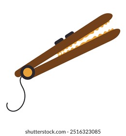 Curling iron for crimping hairstyles. Vector illustration for creating a stylish hairstyle from the 90s, a brown curling iron drawn in a flat style