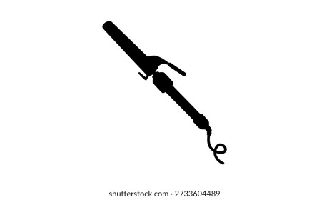 Curling iron device, black isolated silhouette