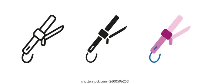 Curling iron icon. Hair styling vector illustration. Beauty and salon tool for professional haircare. Electric device for waves, curls and straightening. Fashion and hairstyling equipment pictogram.