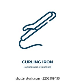 Curling iron icon. Linear vector illustration from hairdressing and barber shop collection. Outline curling iron icon vector. Thin line symbol for use on web and mobile apps, logo, print media.