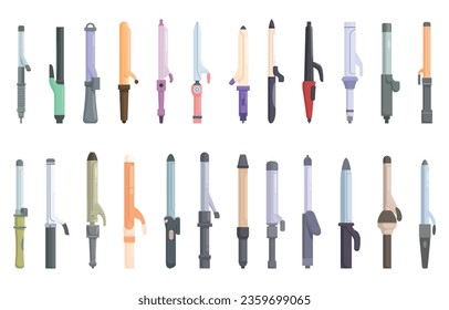 Curling Iron icons set cartoon vector. Girl hair. Woman personal