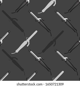 Curling irons icon for hair. For mobile and web apps. Pattern repeat seamless. For web and mobile on background. Hair curler. Stylish pattern on a gray background.