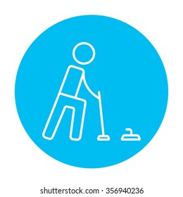 Curling Line Symbol für Web-, Mobil- und Infografiken. Vektorweißes Symbol auf hellblauem Kreis, einzeln auf weißem Hintergrund.