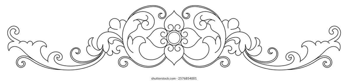 Curling lines. Vintage elements. Line template for decorating wood carvings.