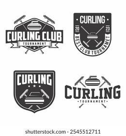 Colección de logotipo de rizado, colecciones de conjunto de emblemas. Paquete de Plantilla de la insignia del logotipo de curling