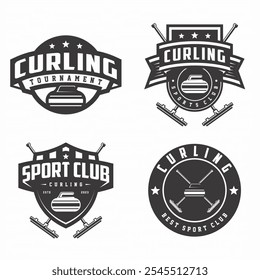 Colección de logotipo de rizado, colecciones de conjunto de emblemas. Paquete de Plantilla de la insignia del logotipo de curling