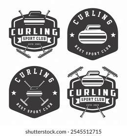 Curling Logo-Kollektion, Emblem-Set-Kollektionen. Curling Logo Badge Template Bundle