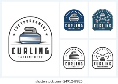 Curling-Logo-Sport-Design-Vorlage, Curling-Sport-Emblem-Vektorgrafik, Curling-Spiel-Turnier-Logo-Abzeichen-Design-Vektorillustration