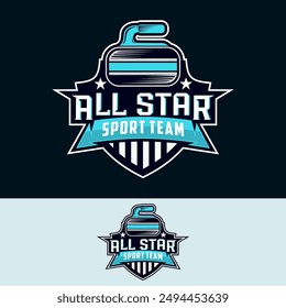 Curling logo vector illustration, Vector sport logo curling with curling stone, Curling sport with stone