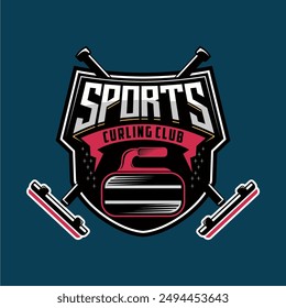 Curling logo vector illustration, Vector sport logo curling with curling stone, Curling sport with stone