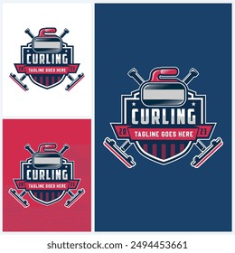 Curling logo vector illustration, Vector sport logo curling with curling stone, Curling sport with stone