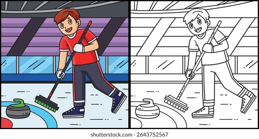 Curling masculino Curler varredura de superfície ilustração 
